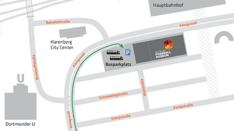 Der Busparkplatz hinter dem Fußballmuseum als Grafik